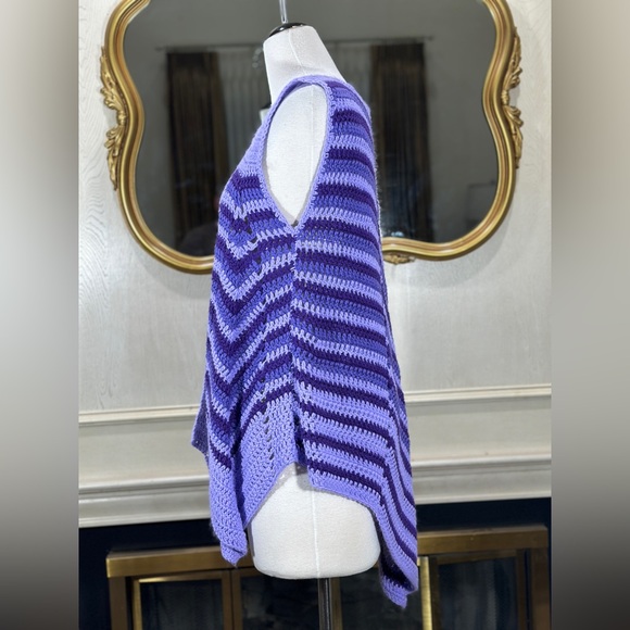 Handmade Crochet Chevron Vest Purple Striped Sleeveless Boho Layering Piece – OS - Picture 2 of 10